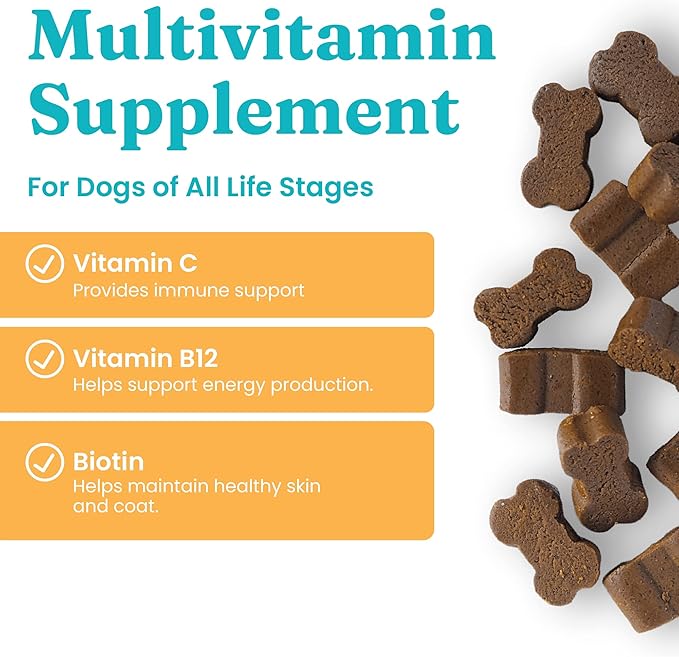 Solid Gold Dog Multivitamin - Soft Dog Vitamins & Supplements Chews - All-in-One Heart, Immune, Brain, Skin, Coat & Gut Health Support w/Vitamin C, B12, Probiotics & Antioxidants - Bacon Flavor 120ct