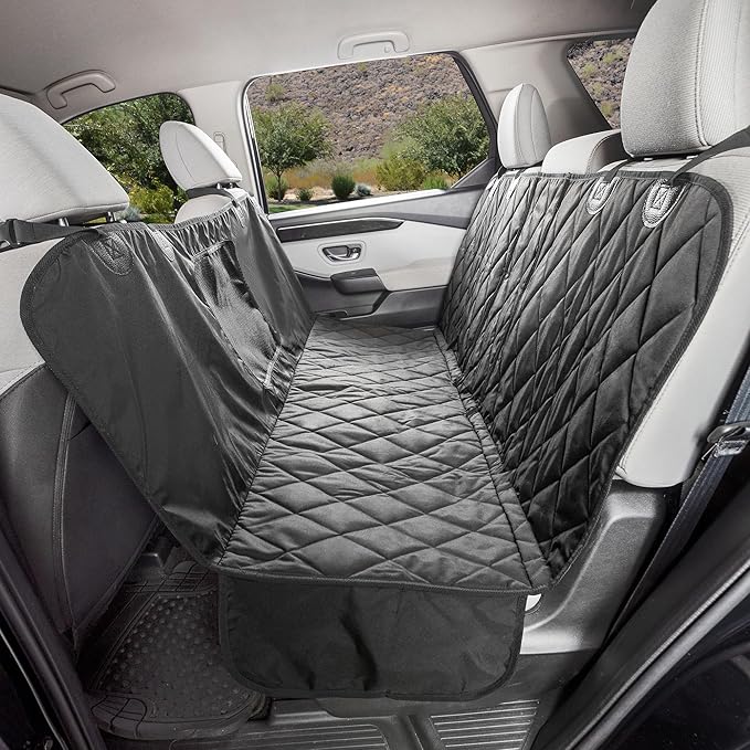 4Knines Dog Hammock for Cars, SUVs, and Small Trucks with Mesh Window (Regular, Black) – Rear Seat Cover for 60/40 Split Bench w/Armrest & Seatbelt Access – Heavy Duty, Waterproof, Easy to Install