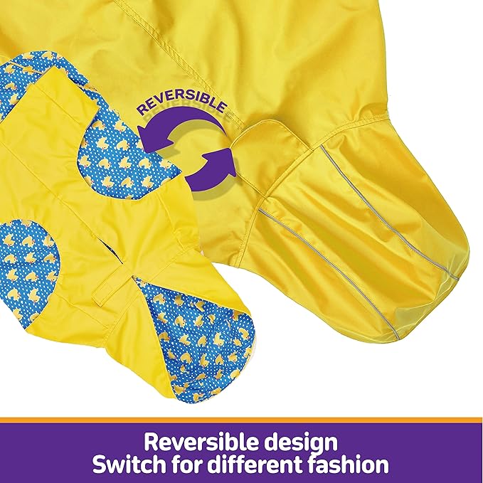 Dog Raincoat Reversible, Single Side Slicker Poncho Adjustable Waterproof Dog Rain Jacket with Leash Hole/Reflective Stripe Hooded Snowproof Windproof Clothes for Small to 3X-Large Dogs, L