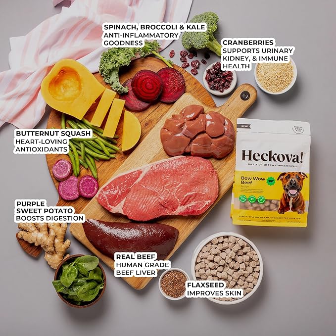 Bow Wow Beef - Freeze Dried Raw Dog Food, Complete Meal, Beef Liver and Kidney Bites for Training, Meal Topper, High Protein, 21g Per Cup, Made in The USA, 8oz Bag