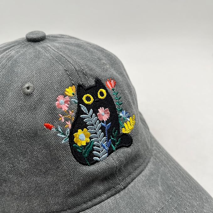 Black Cat Hat,Ragdoll Cat Embroidered Adjustable Cotton Baseball Cap for Men Women,Gifts for Cat Lovers