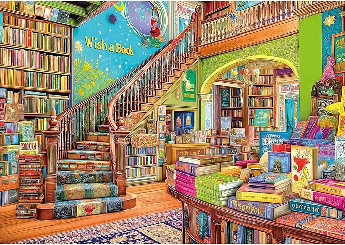 Fantasy Bookstore Adventure 1000 Piece Puzzle for Adults, Fun Puzzles for Adults 1000 Pieces with HD Print & Poster, 27.5 * 19.7 in Dust Free, for Gifts Halloween Christmas Family Games Lovers