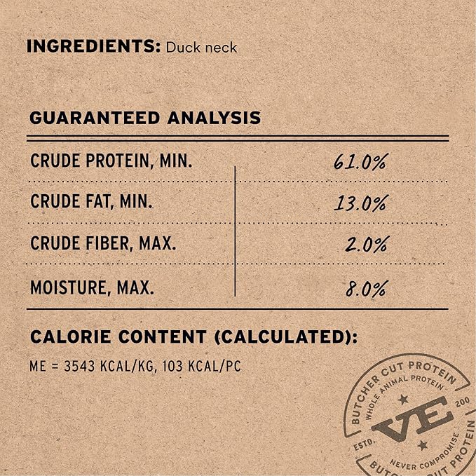 Vital Essentials Freeze-Dried Raw Duck Neck Dog Treat & Natural Chew, 3-Pack | Single Ingredient Dog Treat for Light Chewers | Made in USA