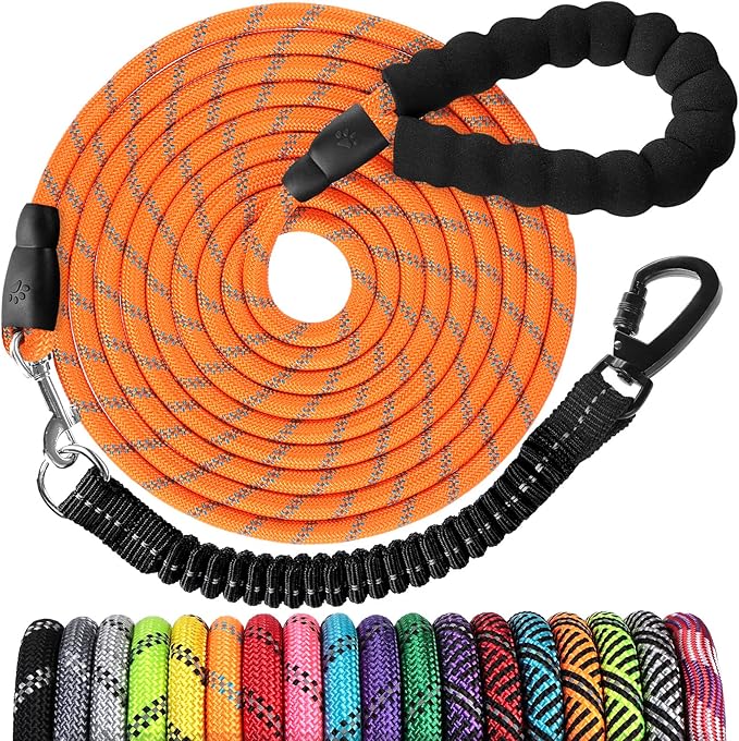 jenico Long Dog Leash 25FT: Heavy Duty Nylon Rope Leashes for Dogs Training with Reflective Threads Bungee and Padded Handle - Dog Lead for Large Small Medium Dogs Outside Walking Hiking