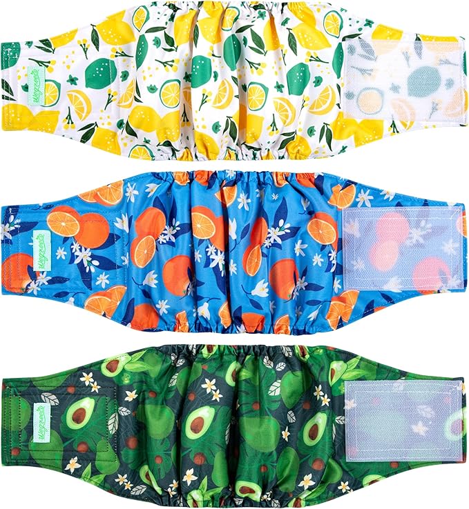 wegreeco Washable Male Dog Belly Band (Stylish Pattern)- Pack of 3 - Washable Male Dog Belly Wrap, Dog Diapers Male (Fruit, Small)