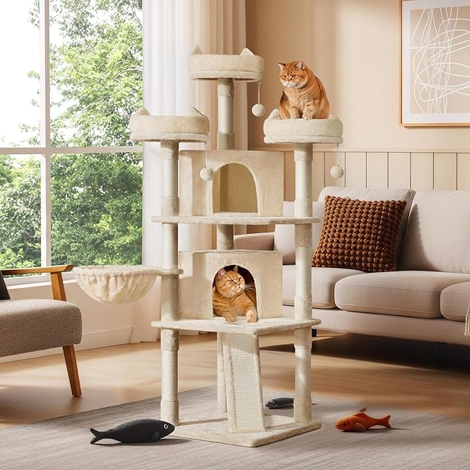 Yaheetech 68.5in Cat Tree Multi-Level Cat Tower with Large Cat Condo＆Cozy Perches Stable Pet Play House w/Sisal-Covered Scratching Posts＆Board for Indoor Cats, Beige