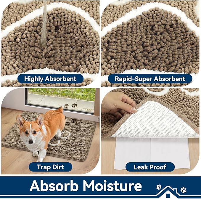 Super Absorbent Dog Door Mat, 36"*24“ Anti Slip Mat for Muddy Paws, Pet Rugs for Dirty Paws Washable That Absorbs Moisture and Dirt, for Dog Cage and Pet Resting Carpet