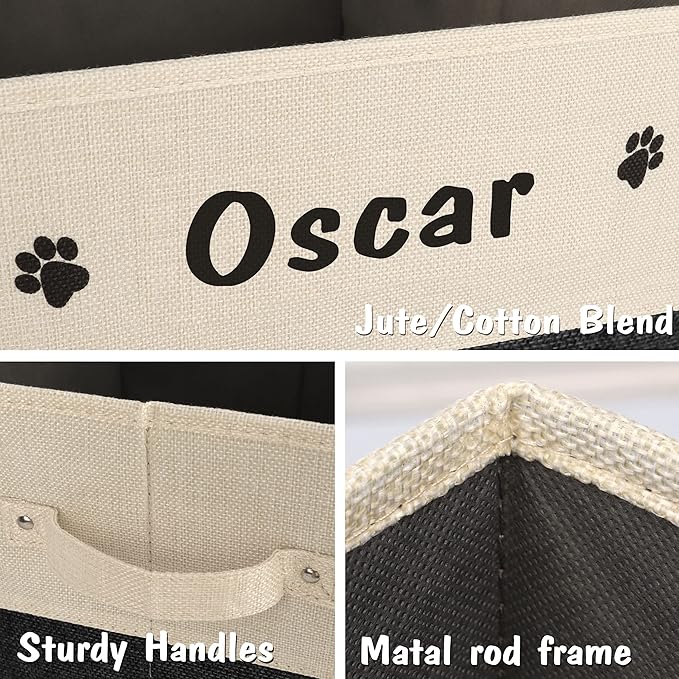 PET ARTIST Large Dog Toy Basket, Custom Toy Bin Box Personalized with Pet's Name, Collapsible Pet Storage Baksets With Handle for Toys,Blankets,Accessories- Black