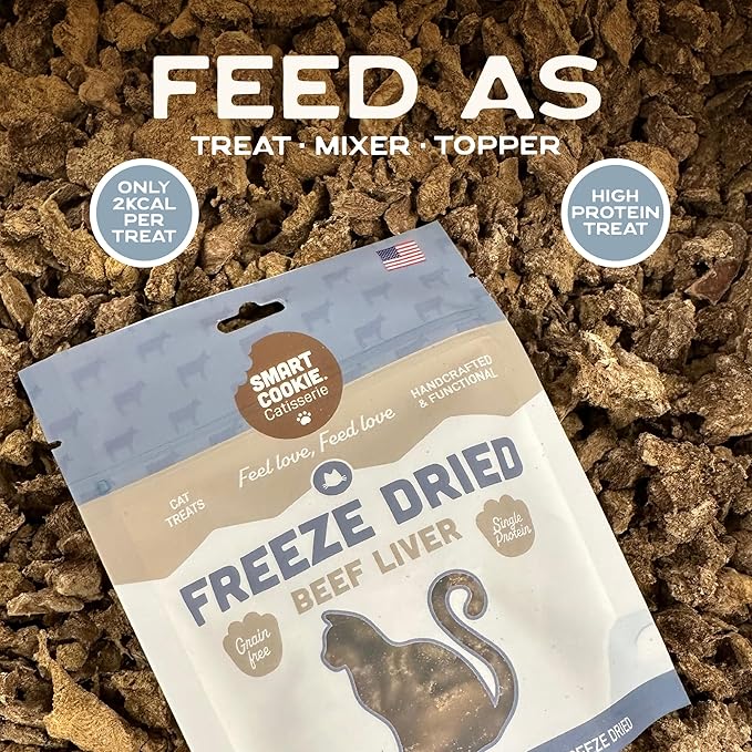 Smart Cookie Beef Liver Freeze Dried Cat Treats – Single Ingredient, High-Protein Snacks for Picky Cats – 100% Pure Beef Liver, No Fillers or Additives, Made in The USA – 1oz (3 Pack)