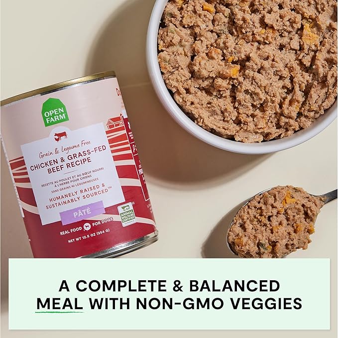 Open Farm Canned Dog Food, Pate for Complete & Balanced Nutrition, Grain Free and Legume-Free, Grass-Fed Beef Recipe, 12.5oz Cans (Pack of 12)