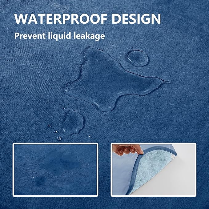 Waterproof Blanket for Bed Protection, Washable Dog Blankets for Couch, Soft Reversible Pet Throw Furniture Protector Cover for Sofa-82"x120",Navy Blue+Stone Blue