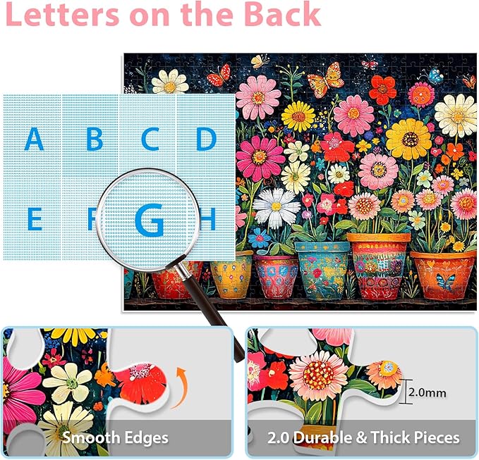 500 Piece Jigsaw Puzzle for Adults - Colorful Flower Puzzle 500 Pieces for Adults Elderly Kids, Recycled Cardboard Challenging Puzzle Perfect for Game Nights - Finished Size is 20.5 x 15 Home Decor