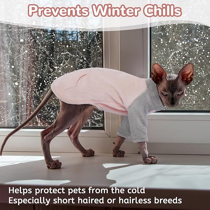 PUMYPOREITY Cozy Cat Sweater with Sleeves, Soft Coral Fleece Cat Clothes, Warm Winter Coat Thick Fleece for Hairless Cats, S, Pink