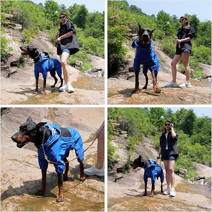 LOVELONGLONG Waterproof Dog Raincoat with Removable Hood – Outdoor Full Body Dog Jacket, Windproof Snowproof Shell Suit – All Season Pet Rain Gear Blue XS