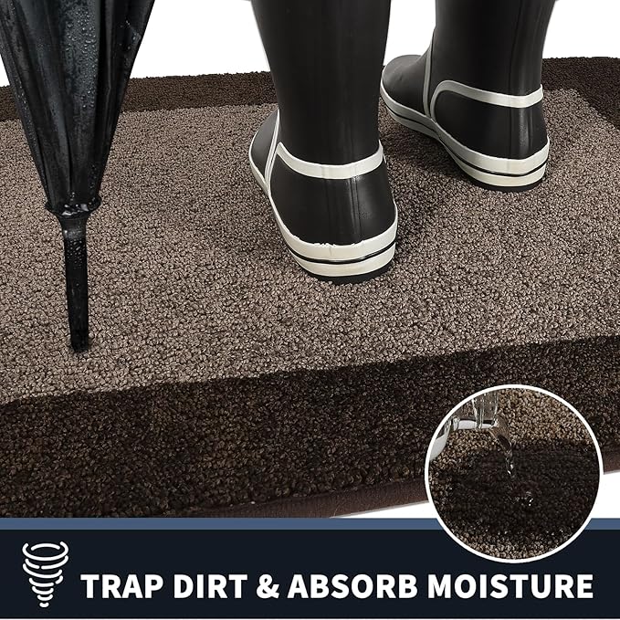 PURRUGS Dirt Trapping Door Mat 24" x 84", Non-Slip/Skid Machine Washable Entryway Rug, Shoes Scraper, Throw Rug, Super Absorbent Area Rug for Muddy Wet Shoes and Paws, Grayish Brown & Coffee