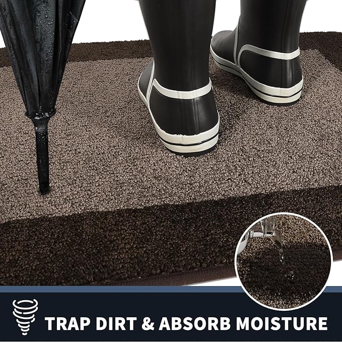 PURRUGS Dirt Trapping Door Mat 20" x 32", Non-Slip/Skid Machine Washable Entryway Rug, Shoes Scraper, Throw Rug, Super Absorbent Area Rug for Muddy Wet Shoes and Paws, Grayish Brown & Coffee