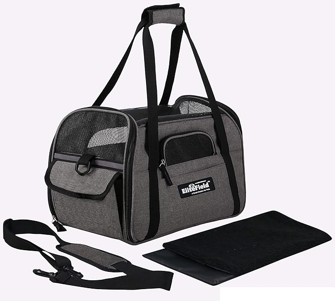 EliteField Soft Sided Pet Carrier (3 Year Warranty, Airline Approved), Multiple Sizes and Colors Available (17" L x 9" W x 12" H, Charcoal Gray)
