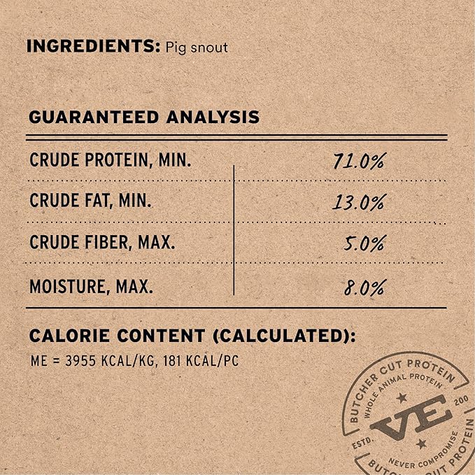 Vital Essentials Freeze-Dried Raw Pig Snout Dog Treat & Long-Lasting Natural Chew, 3-Pack | Single Ingredient Dog Treat for Aggressive Chewers | Made in USA