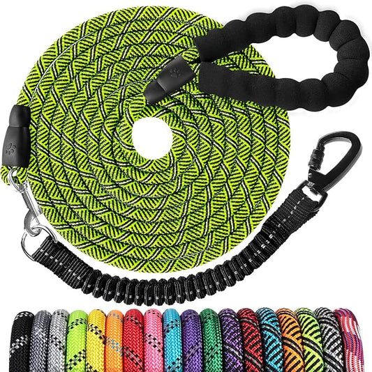 Long Dog Leash 10 FT: Heavy Duty Rope Leashes for Dogs Training with Swivel Lockable Hook Reflective Threads Bungee and Padded Handle - Dog Lead for Large Small Medium Dogs Outside Walking Hiking