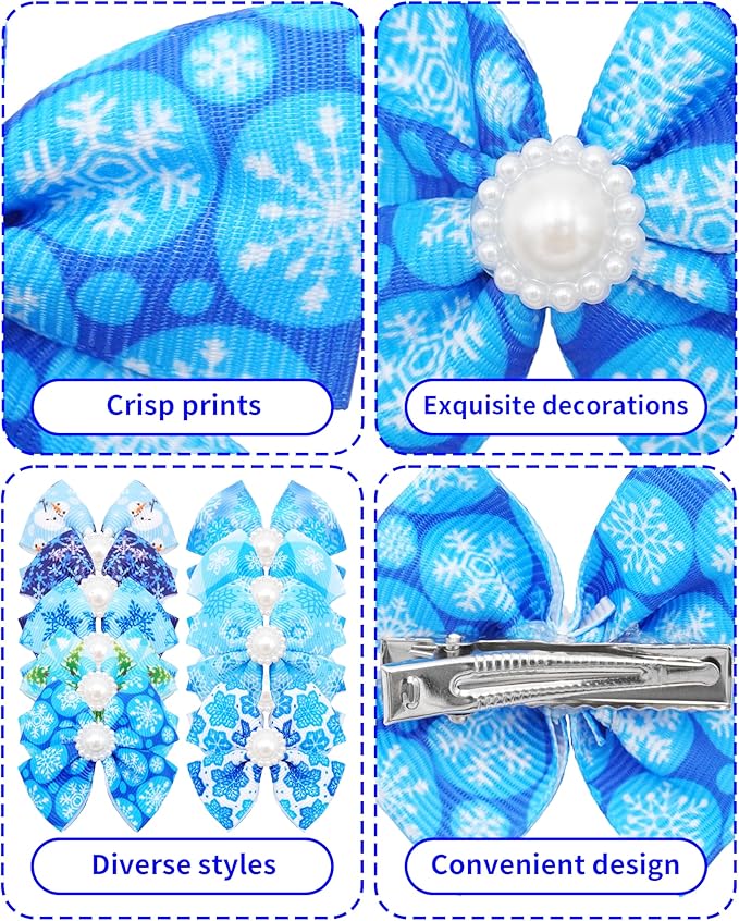 PET SHOW 20 Pack Winter Dog Hair Bows with Alligator Clips for Small Medium Dogs Snowflake Bowknot Hair Clips Cat Puppy Yorkshire Rhinestone Grooming Hair Accessories for Party Costumes