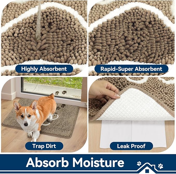 Super Absorbent Dog Door Mat, 30"*20“ Anti Slip Mat for Muddy Paws, Pet Rugs for Dirty Paws Washable That Absorbs Moisture and Dirt, for Dog Cage and Pet Resting Carpet