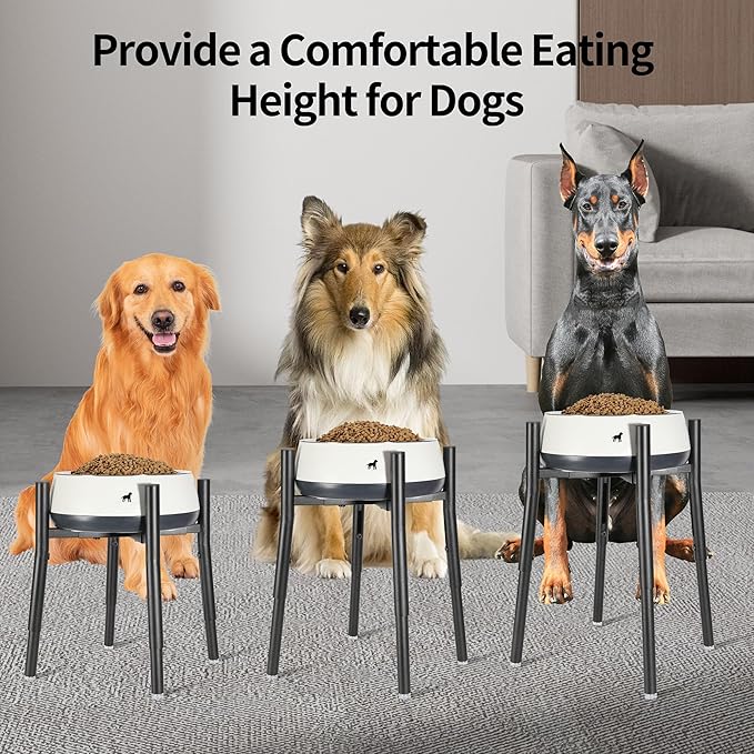 Raised Single Dog Bowl Stand, Adjustable 12-16" Tall, Elevated Dogs Food Bowl Stand for 8-12" Wide Bowls, Dog Bowl Holder for Medium Large - Metal Pets Dish Holder Only - Black