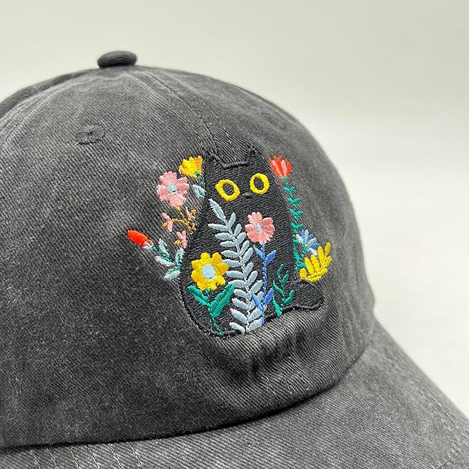 Black Cat Hat,Ragdoll Cat Embroidered Adjustable Cotton Baseball Cap for Men Women,Gifts for Cat Lovers