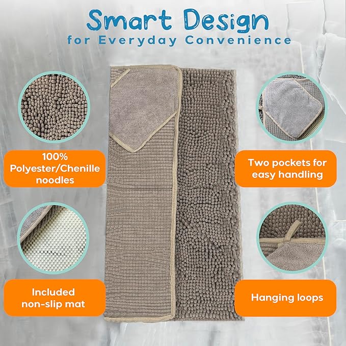 Pet 2-in-1 Dog Towel & Mat – Transforms from Drying to Bath Mat, Ultra Soft, Absorbent & Quick-Drying, Machine Washable Dog Towels with Detachable Non-Slip Mat and Hand Pockets (Small)