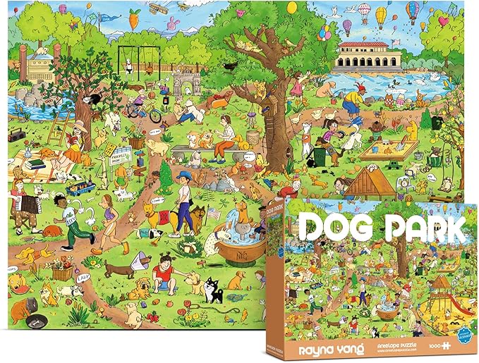 ANTELOPE 1000 Piece Puzzle Bundle, Young Adult, Cardboard, Pets and Entertainment Theme, 3 in 1 Set - Dog Park, Drive in Movie, Cat Castle