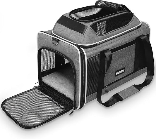 Cat Carrier Top-Expandable 18x11x11, United Delta American Airline Approved Dog Carrier, Soft-Sided Pet Carry Bag Under-Seat in Cabin, Puppy Airplane Travel Crate TSA Plane Kitten Cage Grey