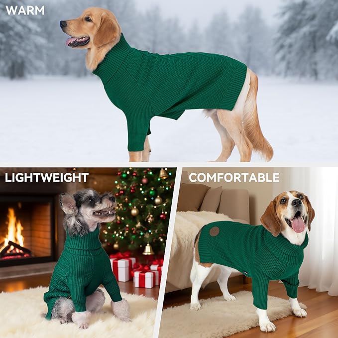 cyeollo Dog Sweater Pullover Turtleneck for Dogs, Classic Knitwear Fall Winter Cold Weather Dog Clothes Warm Pet Apparel Small Medium Large Dog Sweaters, Green S