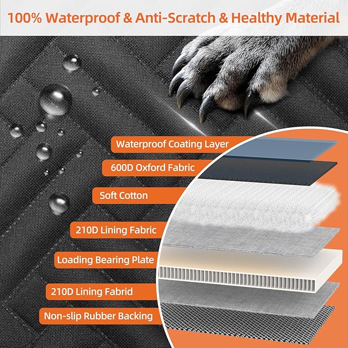 Back Seat Extender for Trucks,Hard Bottom Car Seat Cover for Dogs with Mesh Window,Waterproof Hard Bottom Dog Car Seat Cover for Ford/GMC/Chevrolet/Toyota/RAM Crew Cab Trucks&Full-Size SUVs (XL-Black)