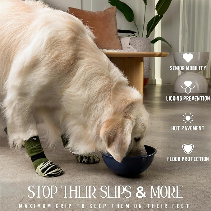 DOK TigerToes Premium Non-Slip Dog Socks for Hardwood Floors - Extra-Thick Grip That Works Even When Twisted - Prevents Licking, Slipping, and Great for Dog Paw Protection (Forest Green, X-Small)
