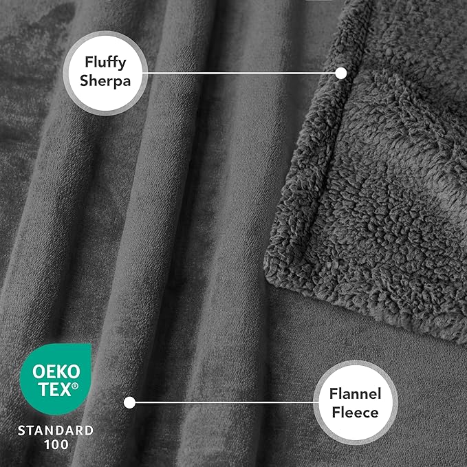 PetAmi Dog Blanket for Bed, XL Pet Blanket Large Dogs, Fleece Furniture Couch Cover Protector Sofa Car Crate Kennel, Soft Sherpa Cat Throw Plush Reversible Washable, Twin 60x80 Solid Dark Gray