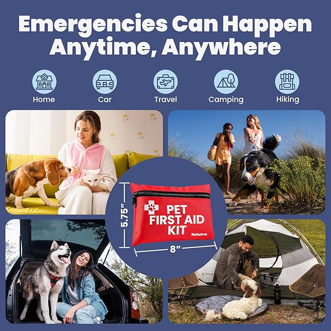 Dog First Aid Kit for Hiking & Travel - Vet Approved Emergency Supplies - Pet First Aid Guide, Tick Remover, Thermal Blanket & More - Compact Pet Camping Gear - Ideal Dog Gift for Christmas Stocking