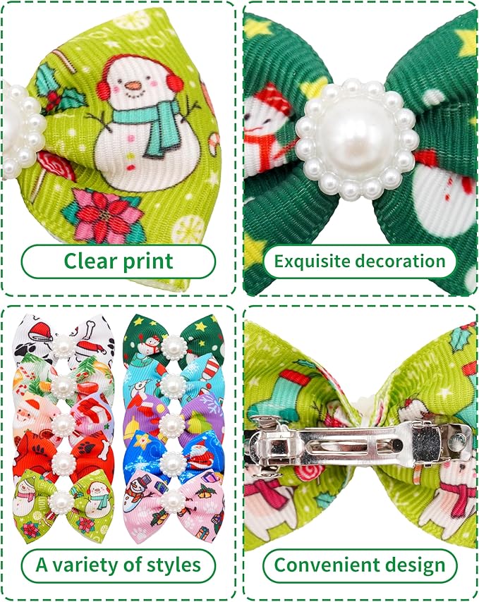 PET SHOW 10 Pack 2" Christmas Small Dogs Hair Bows with French Clips Rhinestone Yorkie Barrette Clip Bowknot for Medium Dogs Puppy Pet Xmas Topknot Cat Grooming Hair Accessories