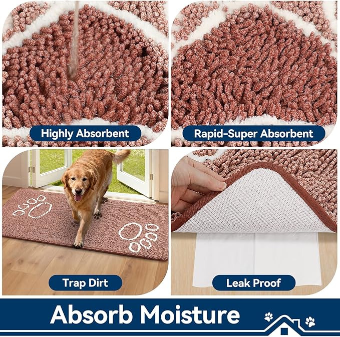Super Absorbent Dog Door Mat, 60"*24“ Anti Slip Mat for Muddy Paws, Pet Rugs for Dirty Paws Washable That Absorbs Moisture and Dirt, for Dog Cage and Pet Resting Carpet