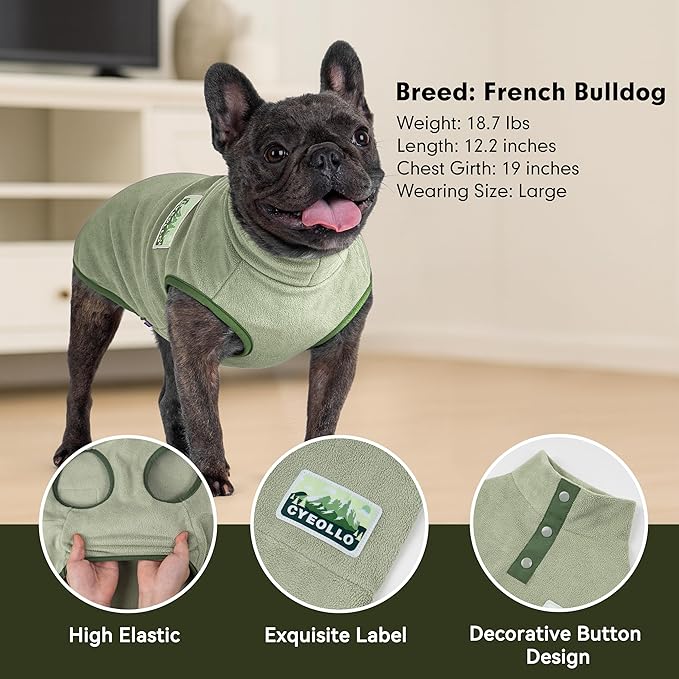 cyeollo Fleece Dog Sweater, Turtleneck Dog Sweatshirt Stretchy Pullover Fleece Vest Warm Winter Fall Clothes for Small Dogs Boy Puppy Pet Apparel, Green S