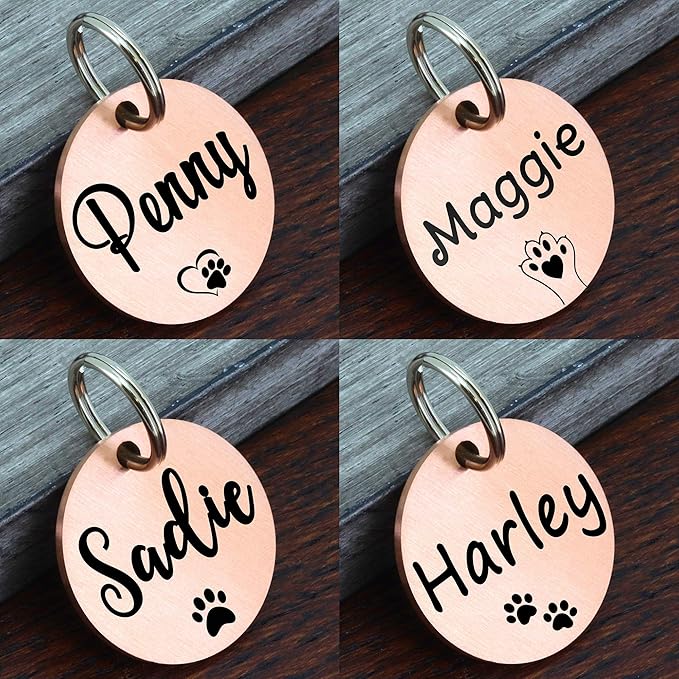 Ultra Joys Dog ID Tag, Custom Dog Tag Personalized Cat Tag, Pet ID Tag, Brushed Stainless Steel Round Dog Tag Rose Gold Large