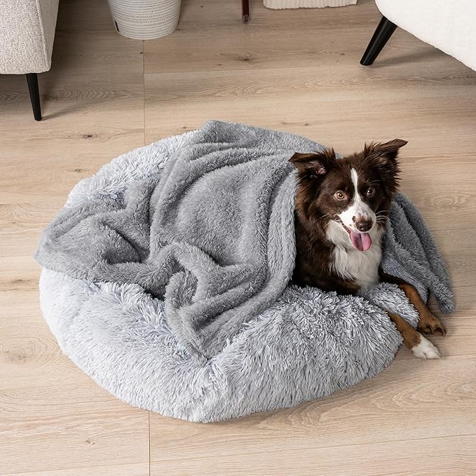 PetAmi Fluffy Waterproof Dog Blanket for Small Medium Dogs, Soft Warm Pet Sherpa Throw Pee Proof Couch Cover, Reversible Cat Puppy Bed Blanket Sofa Protector, Plush Washable Pad (Light Grey, 24x32)