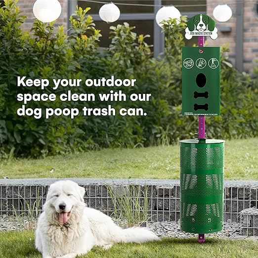 Flybold Dog Waste Station - Outdoor Dog Poop Trash Can with Poop Bag Dispenser - 400 Roll Bags, 100 Pull Bags, 50 Can Liners - Pet Waste Bag Disposal System for Parks and Public Spaces - 13x26 Inches
