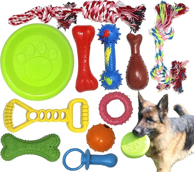Jalousie Chew Toy Natural Rubber chew Toy for Interactive Play Toy Ball Rope Rubber Value Set for Small to Medium Breed Dog mutt Puppy