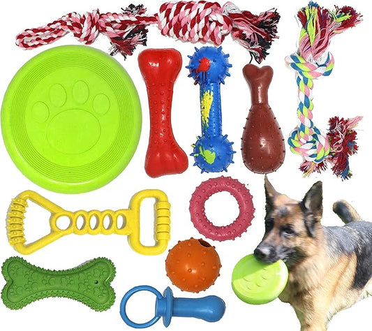 Jalousie Chew Toy Natural Rubber chew Toy for Interactive Play Toy Ball Rope Rubber Value Set for Small to Medium Breed Dog mutt Puppy