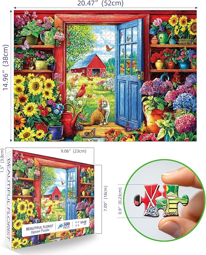 500 Pieces Puzzle for Adults, Flowers House Puzzle, Recycled Cardboard Jigsaw Puzzles 500 Pieces, Challenging Game Home Decor Birthday Party Gift Toy 23 x 15 inch