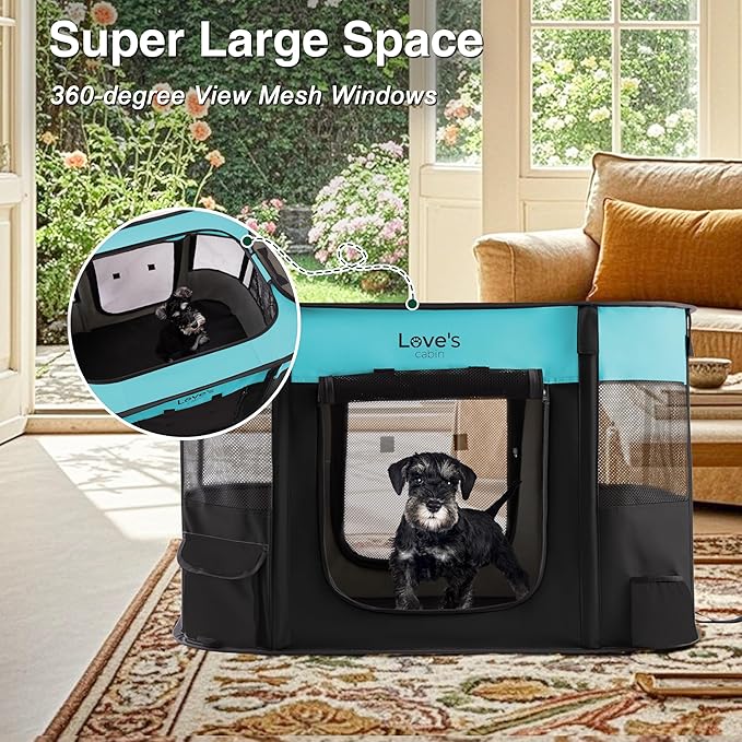 Love's cabin Pet Puppy Dog Playpen, Small Dog Tent Crates Cage Indoor/Outdoor, Portable Exercise Playpen for Dog and Cat, Foldable Pop Up Dog Kennel Playpen with Carring Case (S, Green)