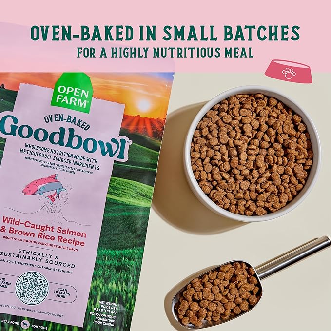 Open Farm Goodbowl, Oven-Baked Small Batch Dry Dog Food - Wild Caught Salmon & Brown Rice Recipe, Includes Non-GMO Produce & Grains, 3.5lb Bag (56oz Bag)