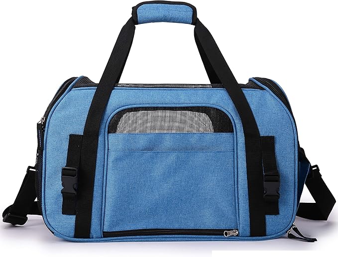 EliteField Soft Sided Pet Carrier (3 Year Warranty, Airline Approved), Multiple Sizes and Colors Available (17" L x 9" W x 12" H, Sapphire Blue)