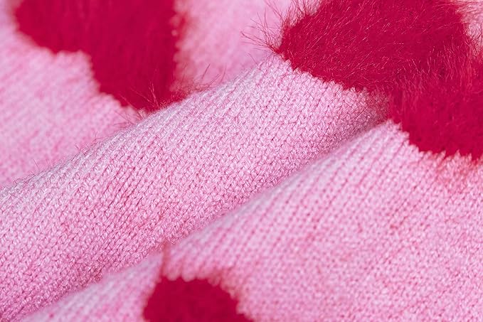 CuteBone Fancy Pink Dog Sweater Dress, Soft and Stretchy Dog Clothes for Small Medium Dogs Girl, Pink Heart Puppy Sweater Pullover Ruffle Dress Pet Outfit Cat Apparel