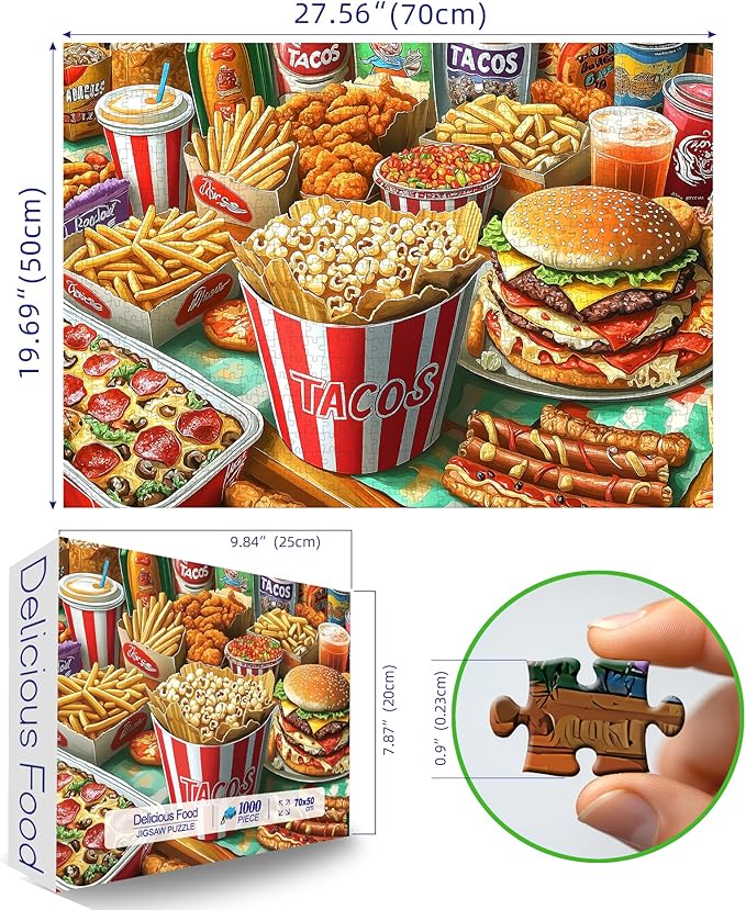 1000 Piece Puzzles for Adults, Super Delicious Tacos Food Burger & Fries Puzzle for Adults, Challenge Art Clearance Jigsaw Puzzles, for Gifts Birthday Party Game Family, 27.5 * 19.7 Inch Dust Free