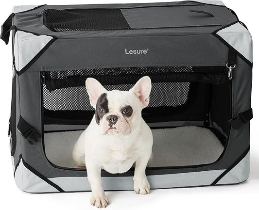 Lesure Collapsible Dog Crate - Portable Travel Kennel for Small Dog, 4-Door Pet Crate with Mesh Windows, Indoor & Outdoor, Charcoal Gray